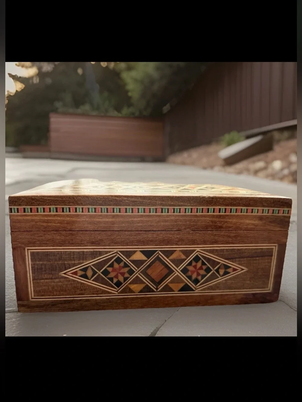 VTG Wooden Mosaic Trinket Box 4.5